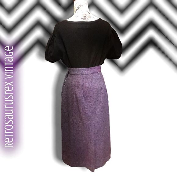 VINTAGE 1930’s Twee Pinup Purple & Blue Tweed Wool High Waist Midi Skirt, Small - Picture 3 of 5